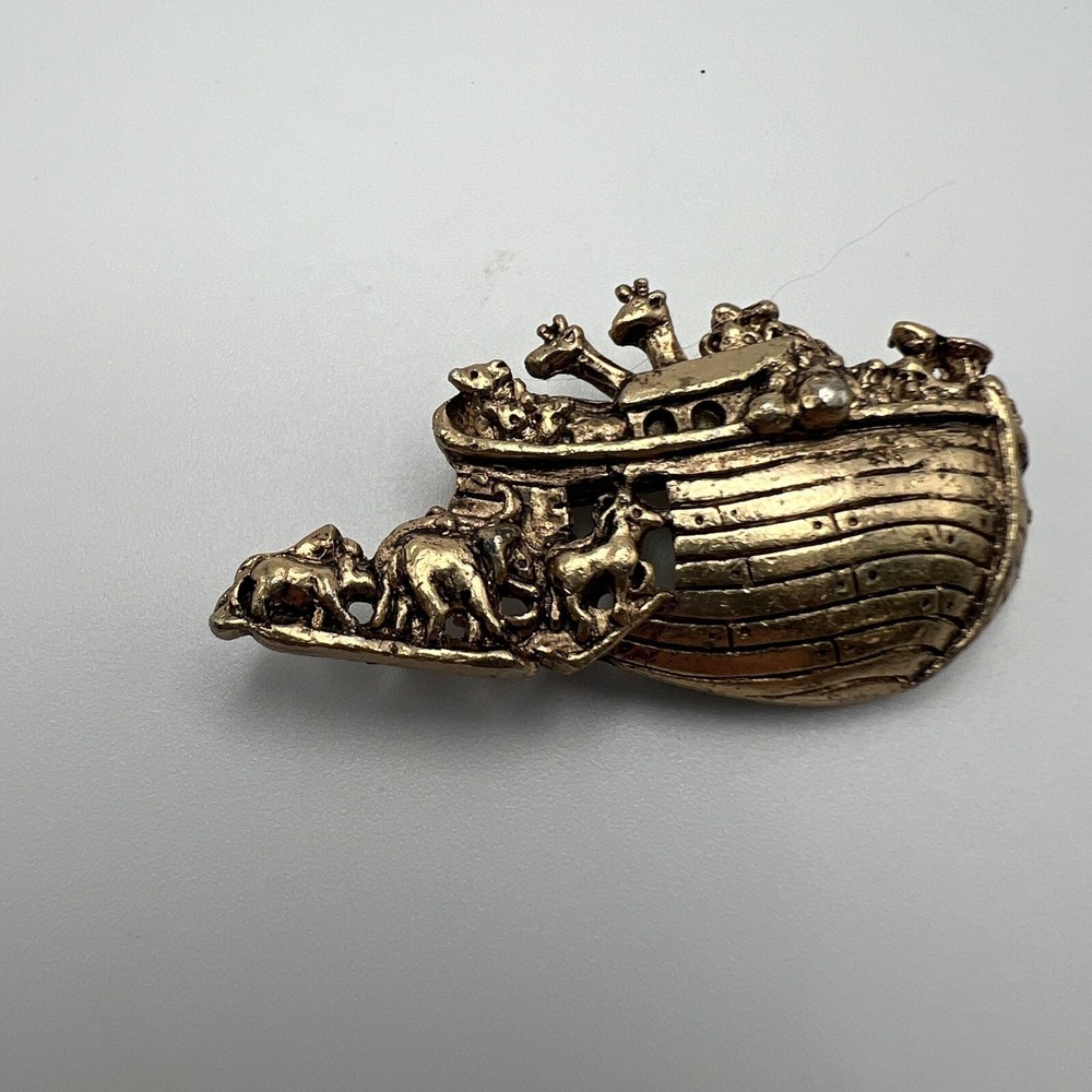 Vintage Noahs Ark Animal Brooch Gold Tone Pin